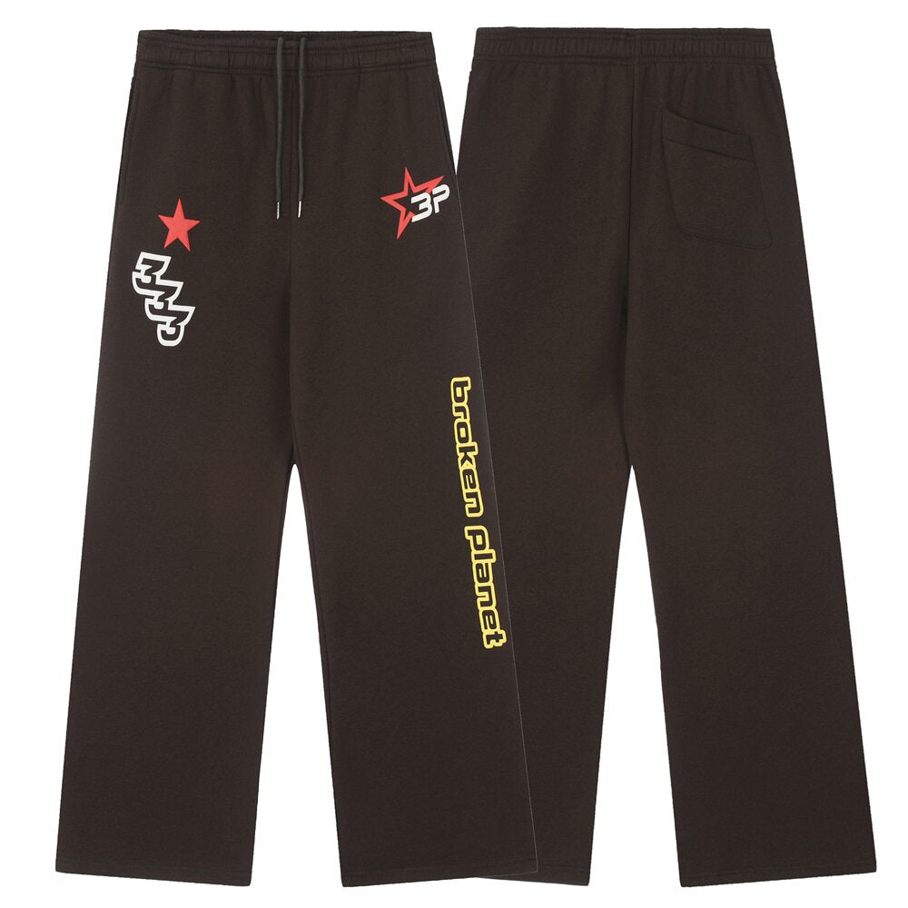 Broken Planet Star Graphic Wide Leg Brown Sweatpants