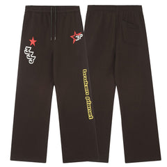 Broken Planet Star Graphic Wide Leg Brown Sweatpants