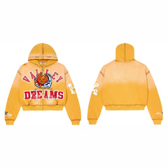 Vale Forever Valley Dreams Sun & Wave Graphic Vintage Wash Full-Zip Hoodie yellow