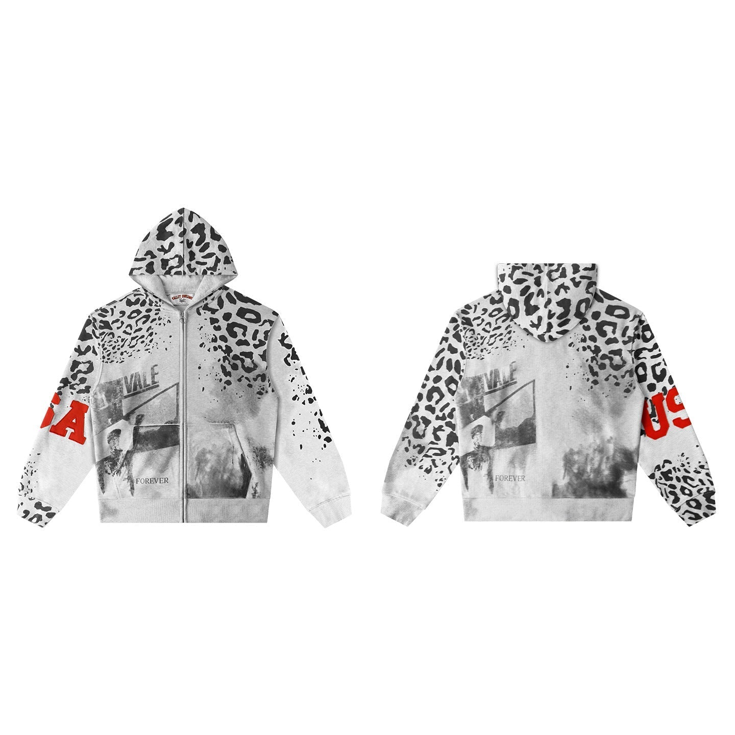 Vale Forever Leopard & Vintage Wash Full-Zip Hoodie white