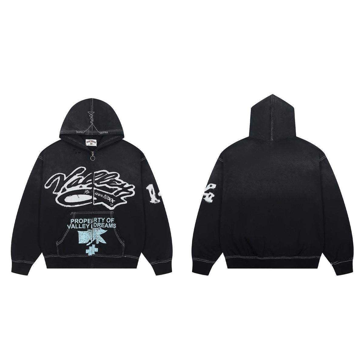 Vale Forever Valley Property Crest Contrast Stitch Vintage Wash Full-Zip Hoodie black