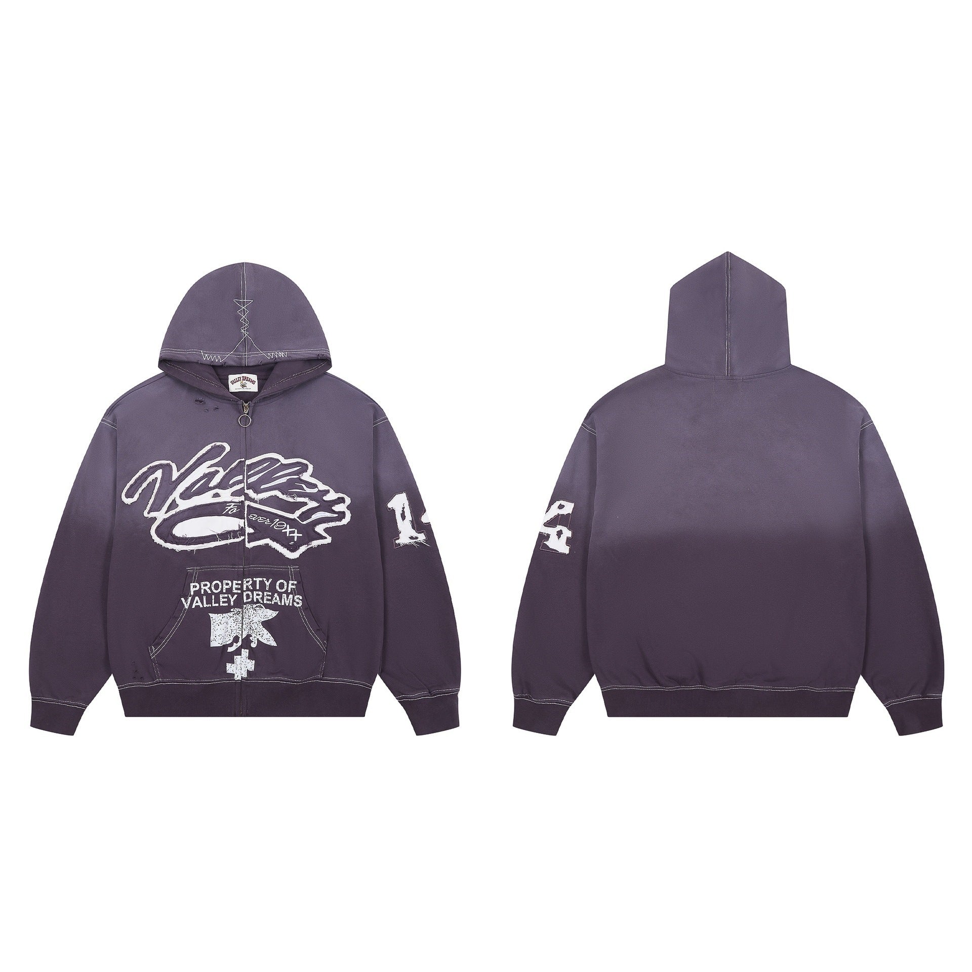 Vale Forever Valley Property Crest Contrast Stitch Vintage Wash Full-Zip Hoodie purple