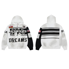 Vale Forever Valley Dreams Colorblock & Striped Vintage Full-Zip Hoodie white