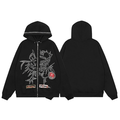 Travis Scott Spiky Sketch Texas Globe Black Zip Hoodie
