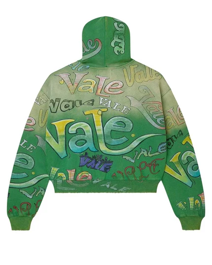 Vale Forever All-Over Vale Graffiti Print Vintage Wash Full-Zip Hoodie green