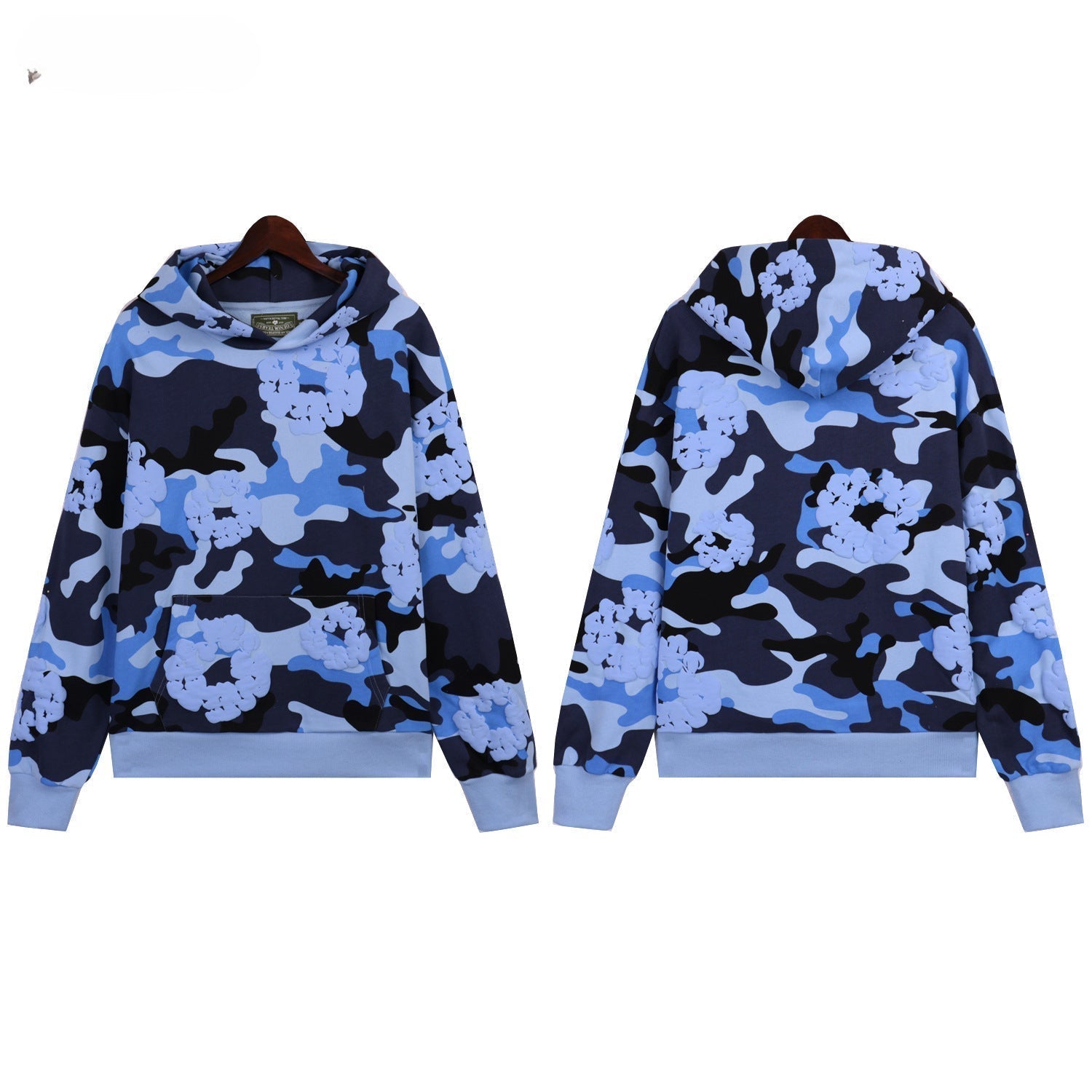 Denim Tears Navy Blue Camo White Floral All Over Print Zip Up Hoodie