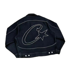 Corteiz C‑Star Contrast Stitch Black Denim Trucker Jacket