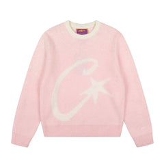 Corteiz C‑Star Jacquard Crew Neck Pink Knit Sweater