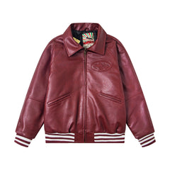 Corteiz Embossed Logo Burgundy Leather Varsity Jacket