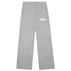 Corteiz Oval Island Logo Drawstring Straight‑Leg Grey Sweatpants