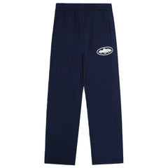 Corteiz Oval Island Logo Drawstring Straight‑Leg Navy Sweatpants